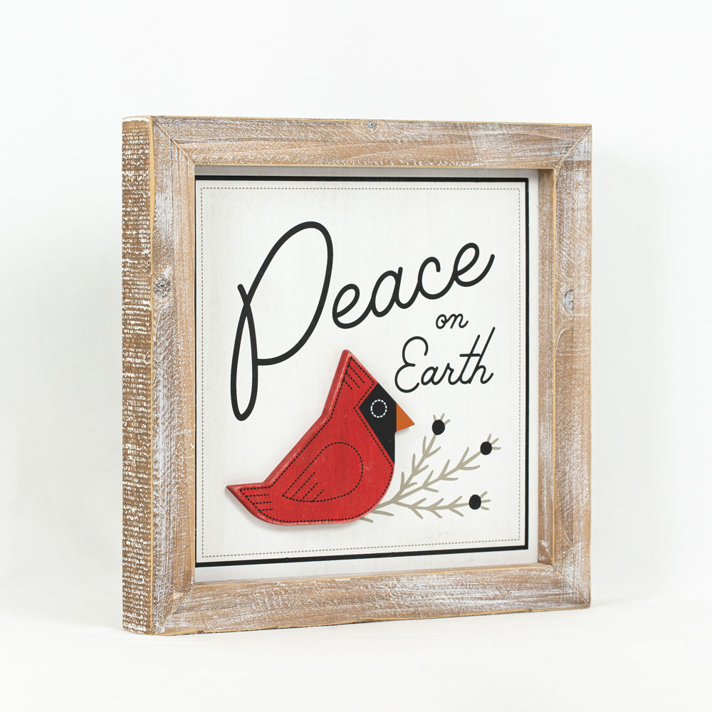 Reversible Wood Framed Sign (Cardinal Peace/Love) Adams Christmas Adams & Co.   
