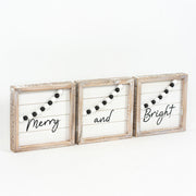Reversible Wood Framed Beaded Shiplap Sign S/3 (Merry/Home) Adams Christmas Adams & Co.   