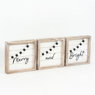 Reversible Wood Framed Beaded Shiplap Sign S/3 (Merry/Home) Adams Christmas Adams & Co.   