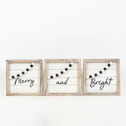 Reversible Wood Framed Beaded Shiplap Sign S/3 (Merry/Home) Adams Christmas Adams & Co.   