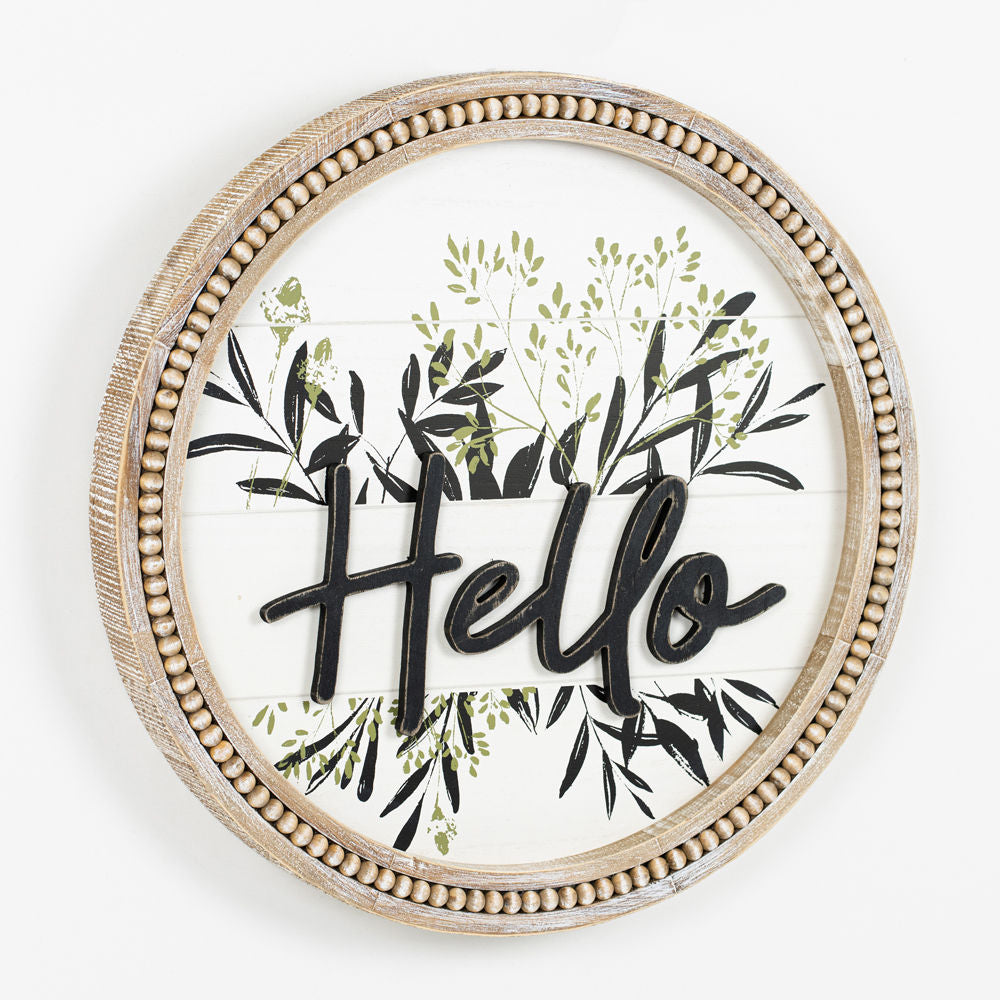 Round Beaded Framed Sign (Hello) Adams Everyday Adams & Co.   