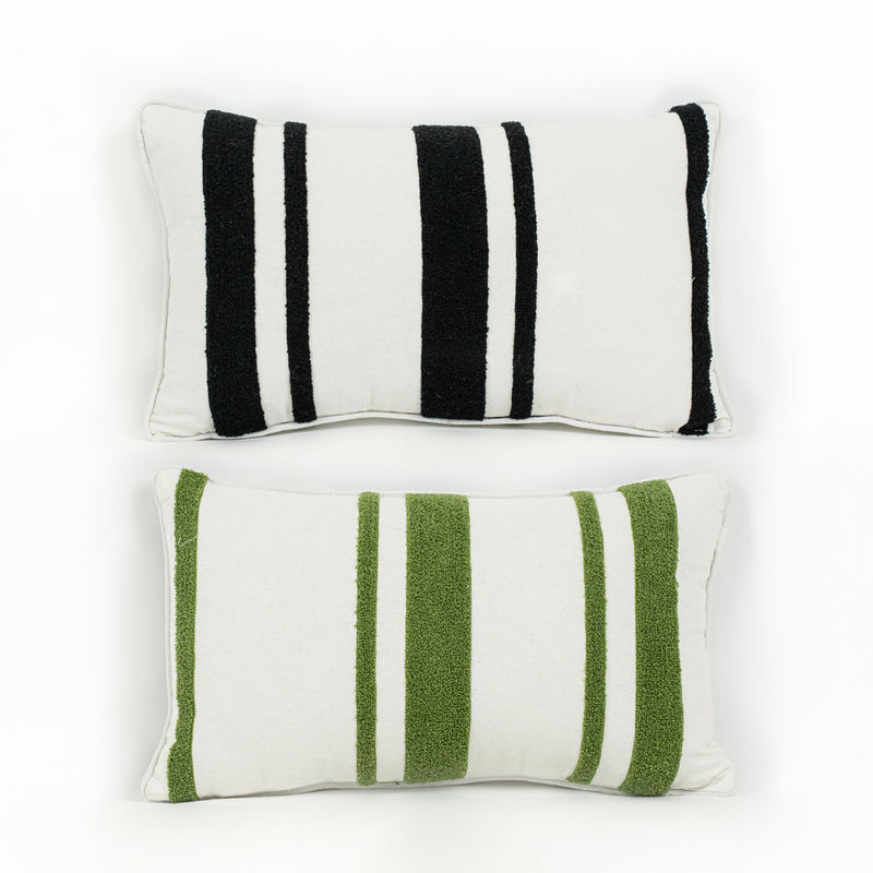 Striped Reversible Lumbar Pillow, White + Green/Black Adams Everyday Adams & Co.   