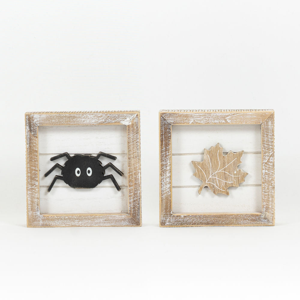 Reversible Wood Framed Sign (Leaf/Spider) Adams Halloween Adams & Co.   