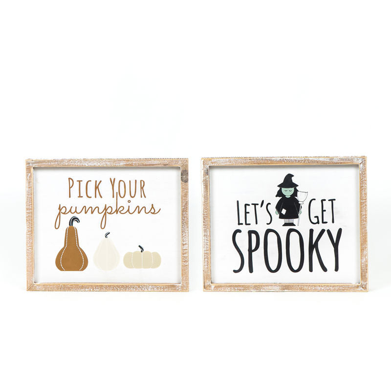 Reversible Wood Framed Sign Spooky/Pumpkin Pick Adams Fall/Thanksgiving Adams & Co.   