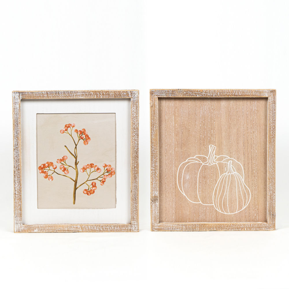 Reversible Wood Framed Sign Berries/Pumpkin Adams Fall/Thanksgiving Adams & Co.   