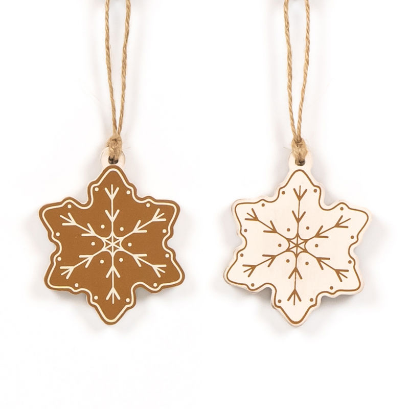 Reversible Wood Ornament (Snowflake) White/Brn Adams Christmas Adams & Co.   