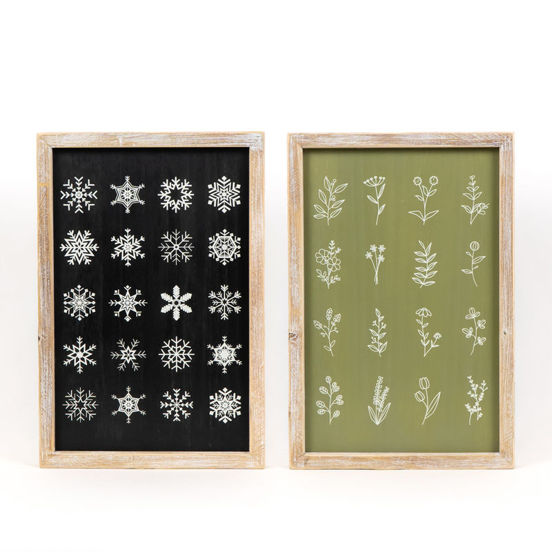 Reversible Wood Framed Sign (Snowflake/Wildflower) Multicolor Adams Christmas Adams & Co.   