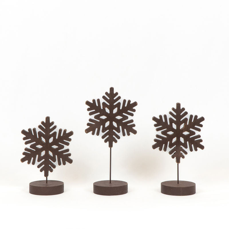 Wood Cutout On Stand Set of Three (Snowflakes) Brown Adams Christmas Adams & Co.   