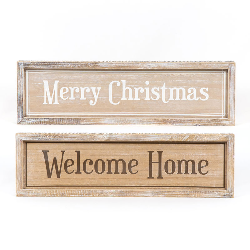 Reversible Wood Framed Sign (Merry/Home) Natural/White/Black Adams Christmas Adams & Co.   