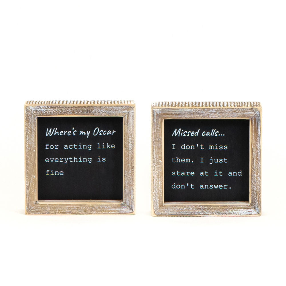 Reversible Wood Framed Sign (Where's My Oscar/Missed Calls) Black/White Adams Everyday Adams & Co.   