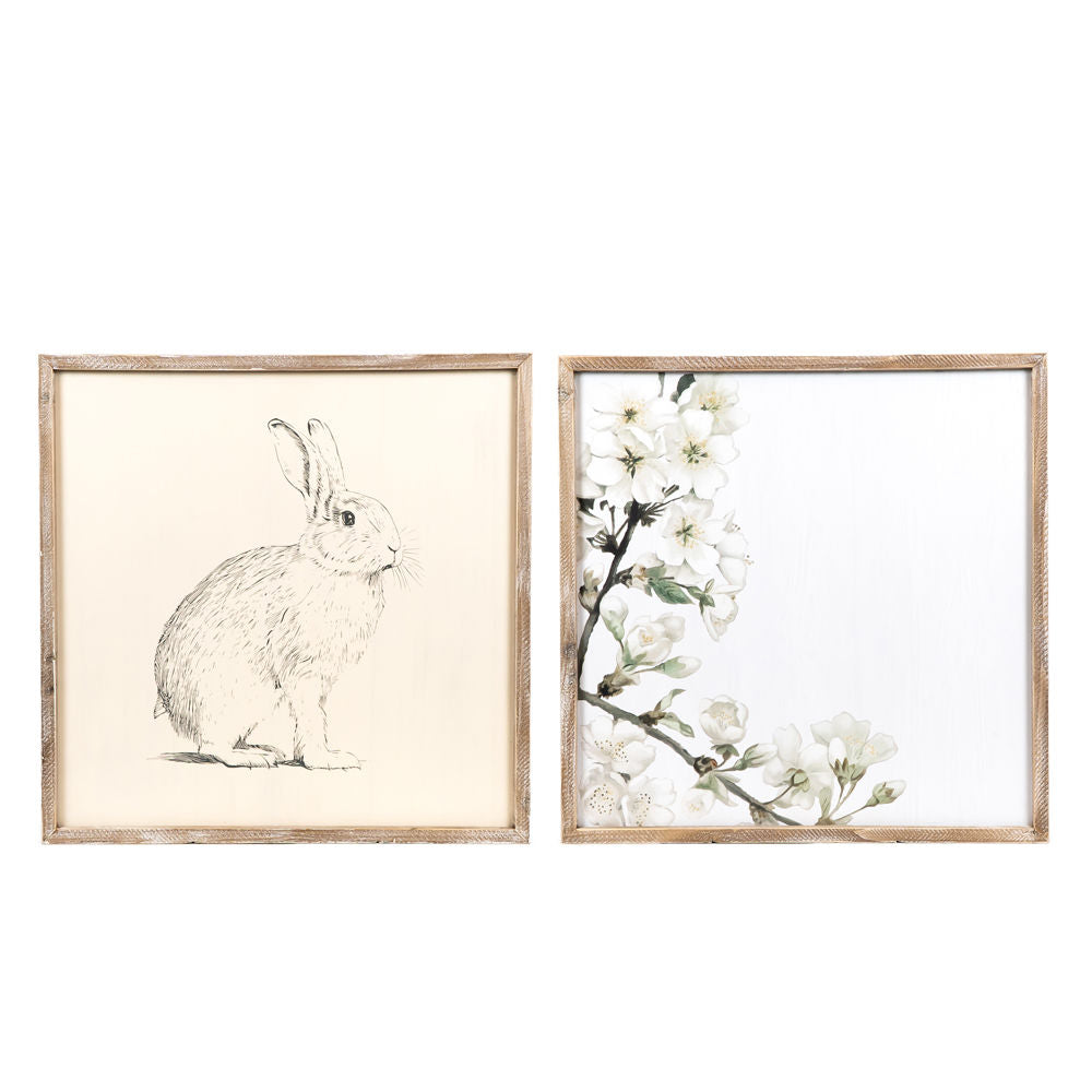 Reversible Wood Framed Sign (Rabbit/Flowers) Adams Easter/Spring Adams & Co.   