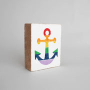 Rainbow Anchor Decorative Wooden Block  Rustic Marlin   