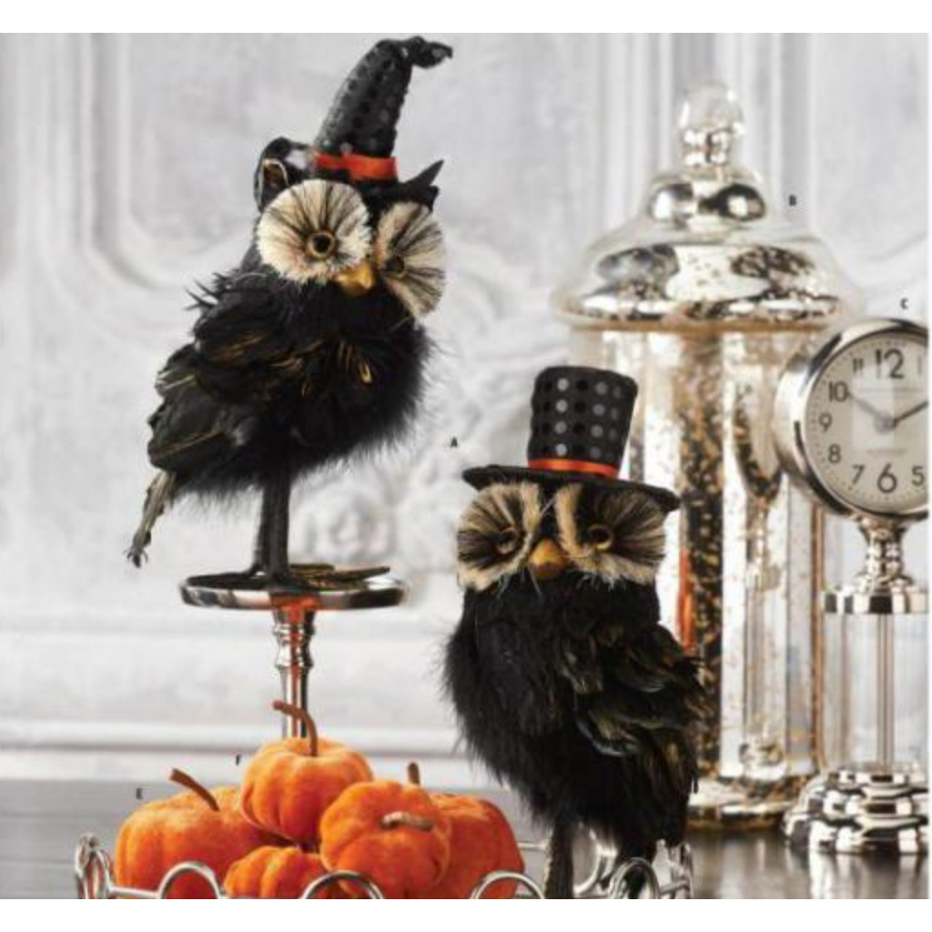Assorted Black Feather Owls w/Hats  K&K   