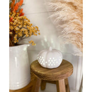 White Ceramic Cutout LED Pumpkin  K&K   