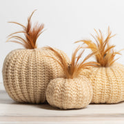 4" Cream Crochet Pumpkin w/ Wood Stem  K&K   
