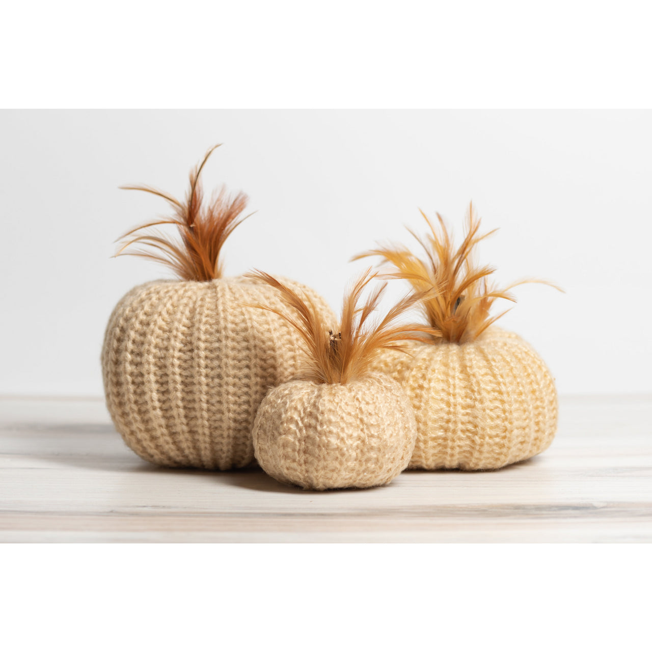 7" Cream Crochet Pumpkin with Wood Stem  K&K   