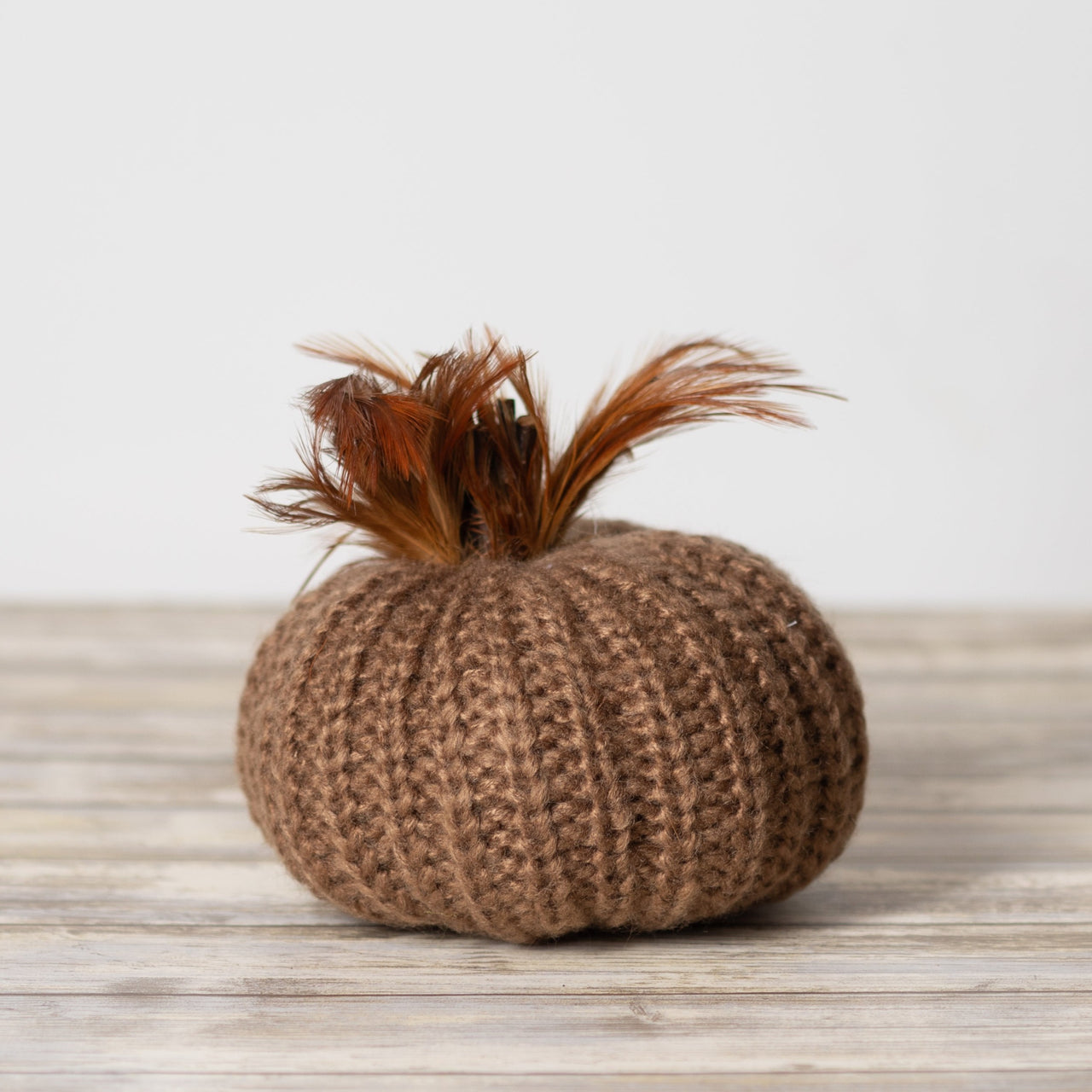 Brown Crochet Pumpkin and Feathers 5"  K&K   