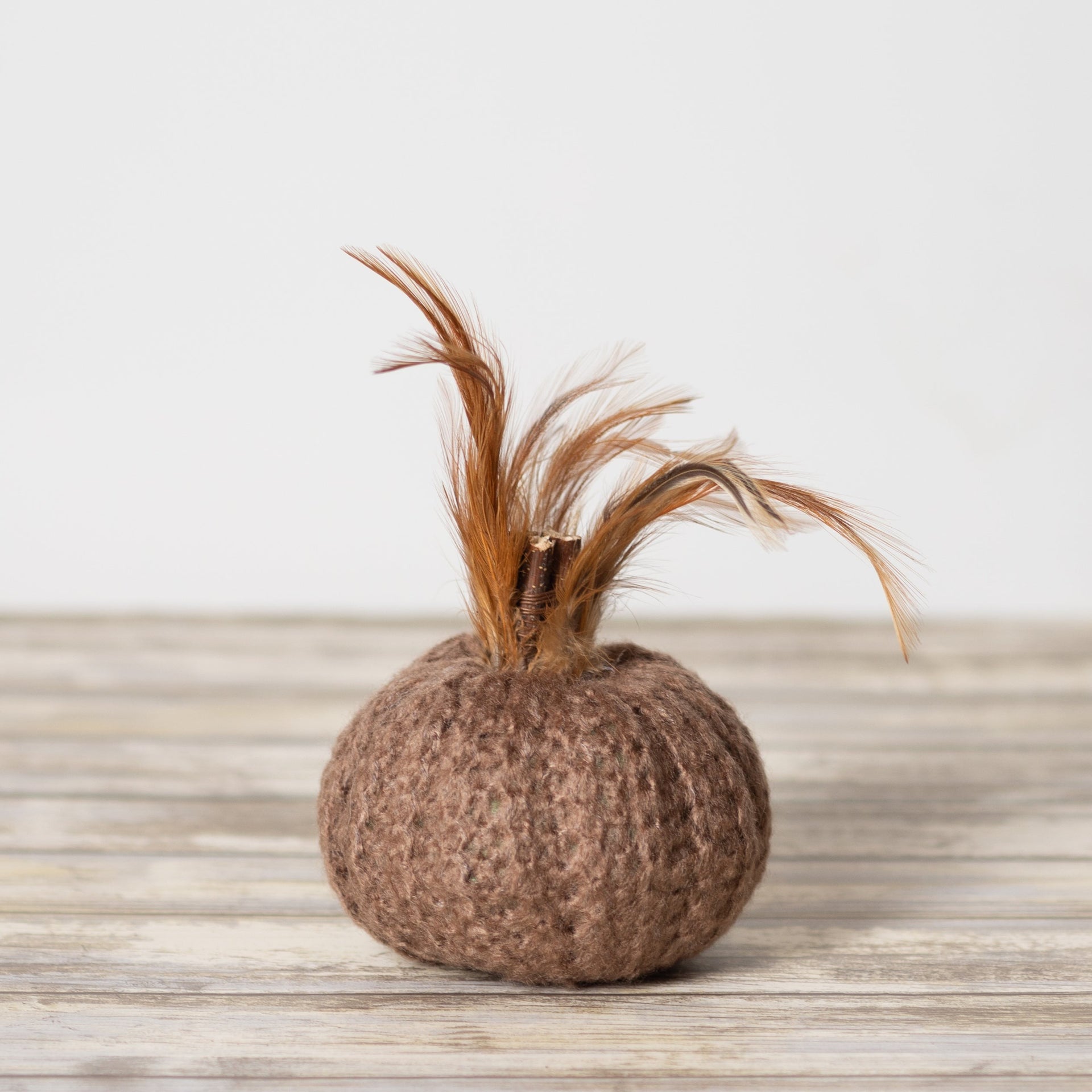4" Brown Crochet Pumpkin w/ Wood Stem  K&K   
