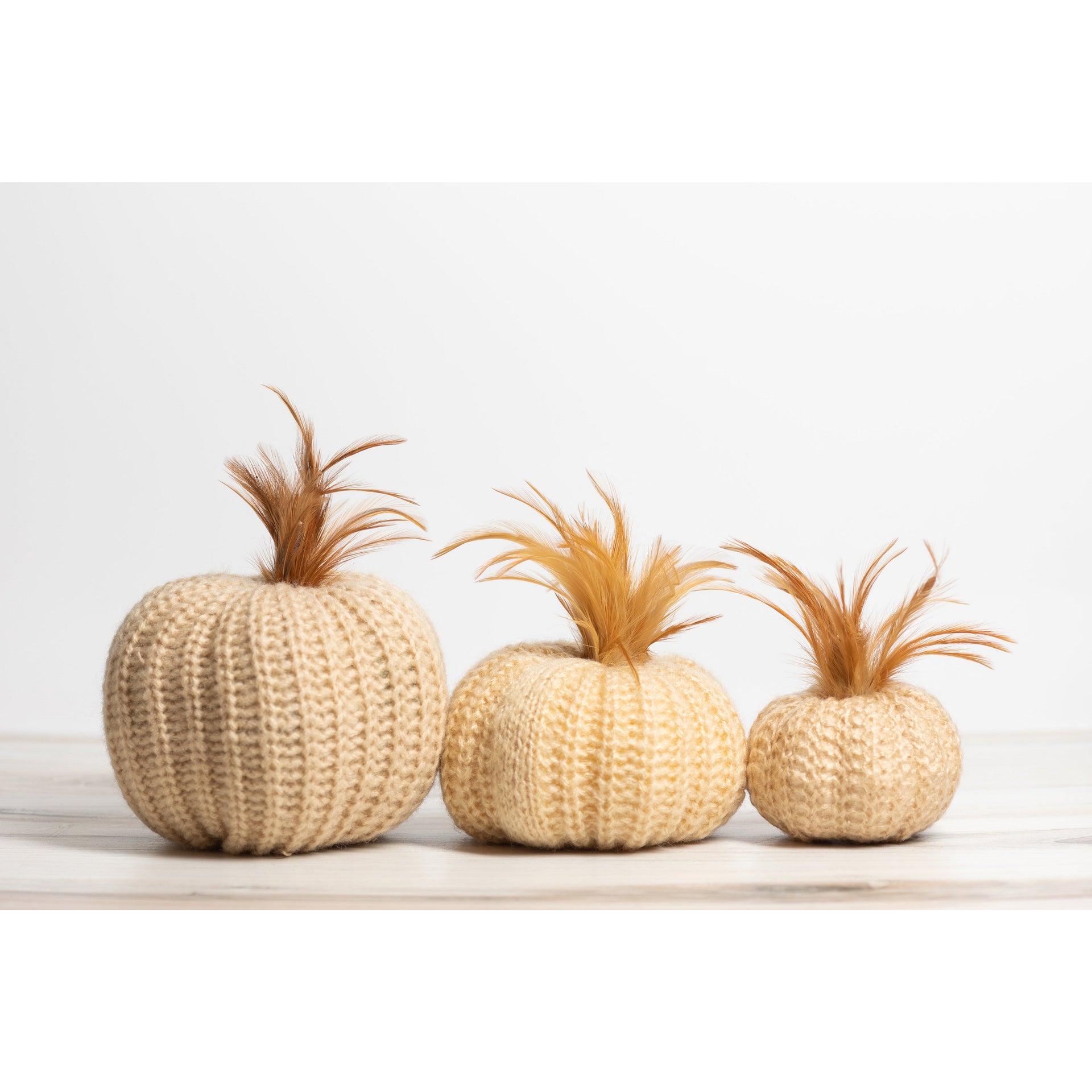 4" Cream Crochet Pumpkin w/ Wood Stem  K&K   