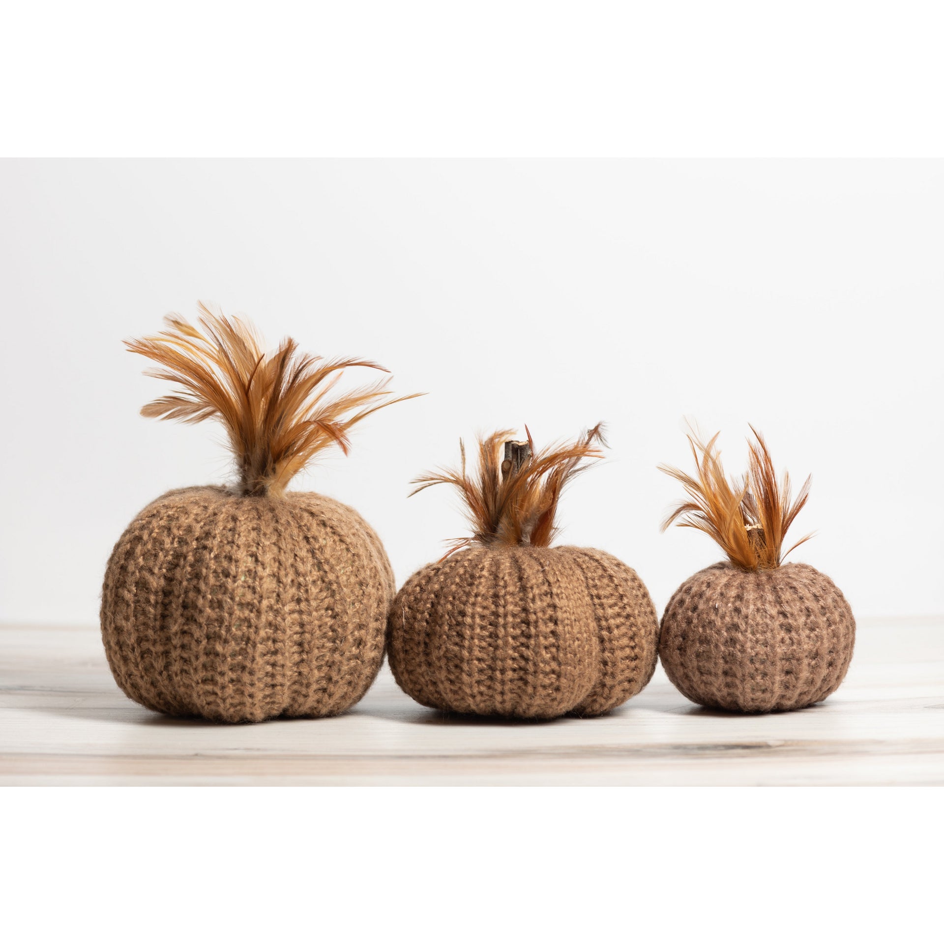 Brown Crochet Pumpkin and Feathers 5"  K&K   