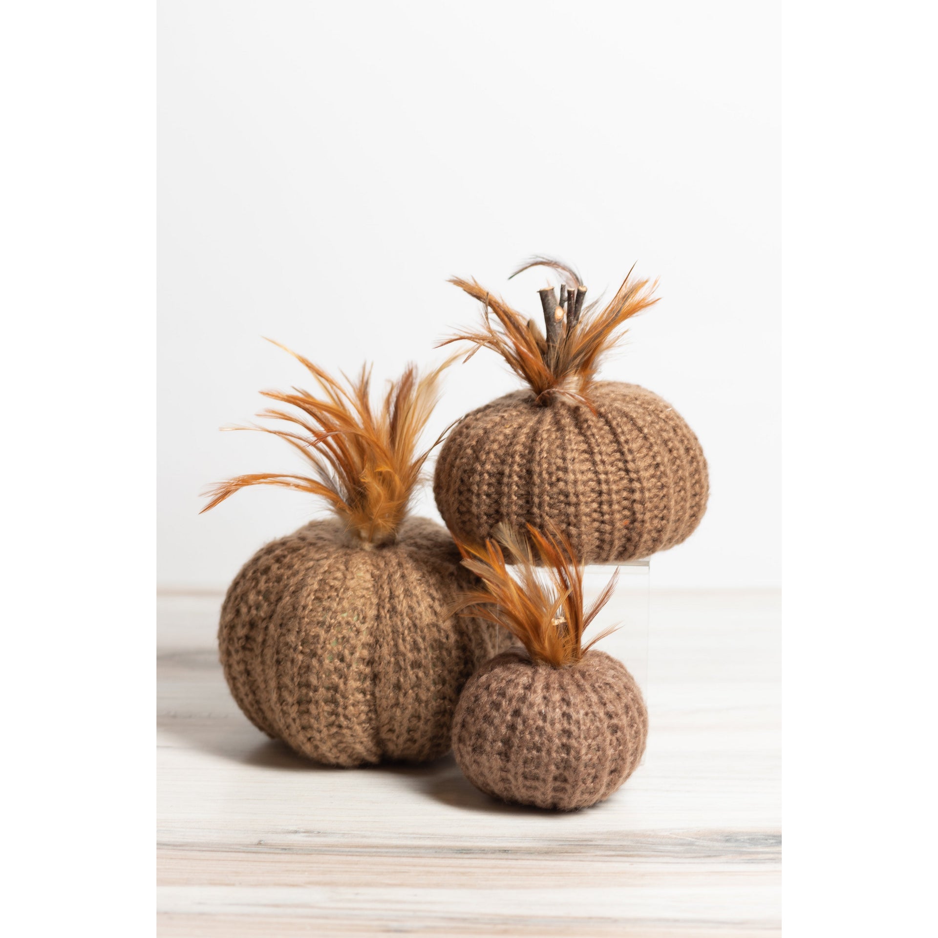 4" Brown Crochet Pumpkin w/ Wood Stem  K&K   