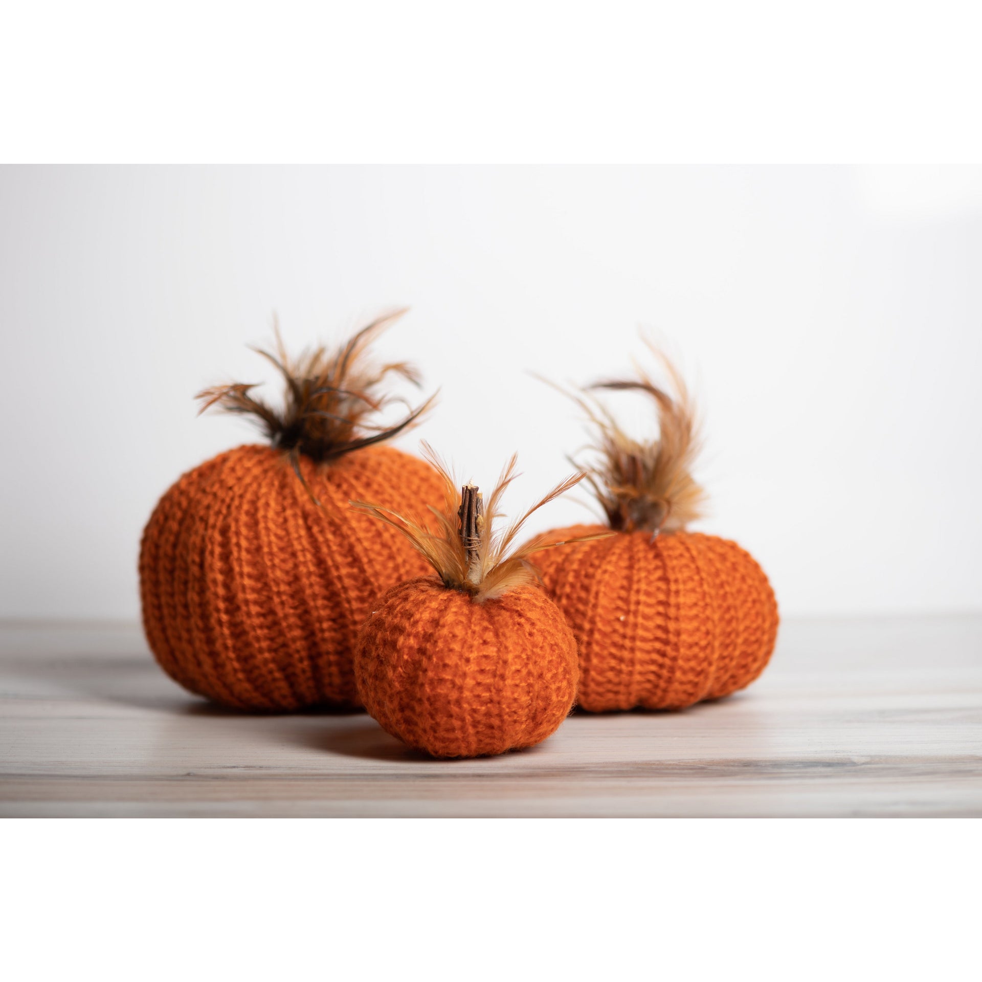 7" Orange Crochet Pumpkin with Wood Stem  K&K   