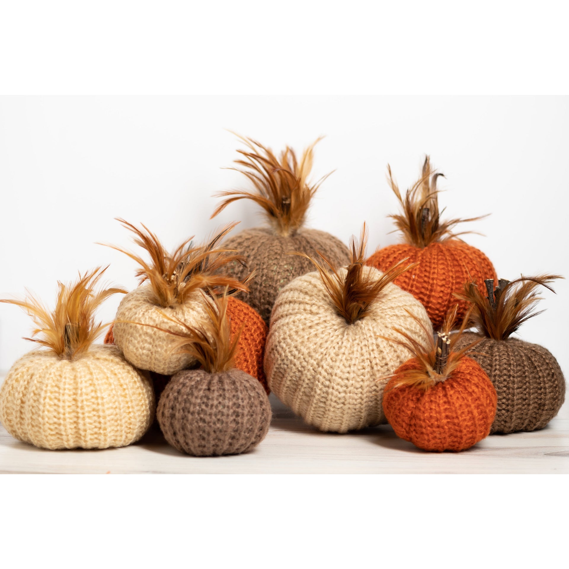 Cream Crochet Pumpkin and Feathers 5"  K&K   