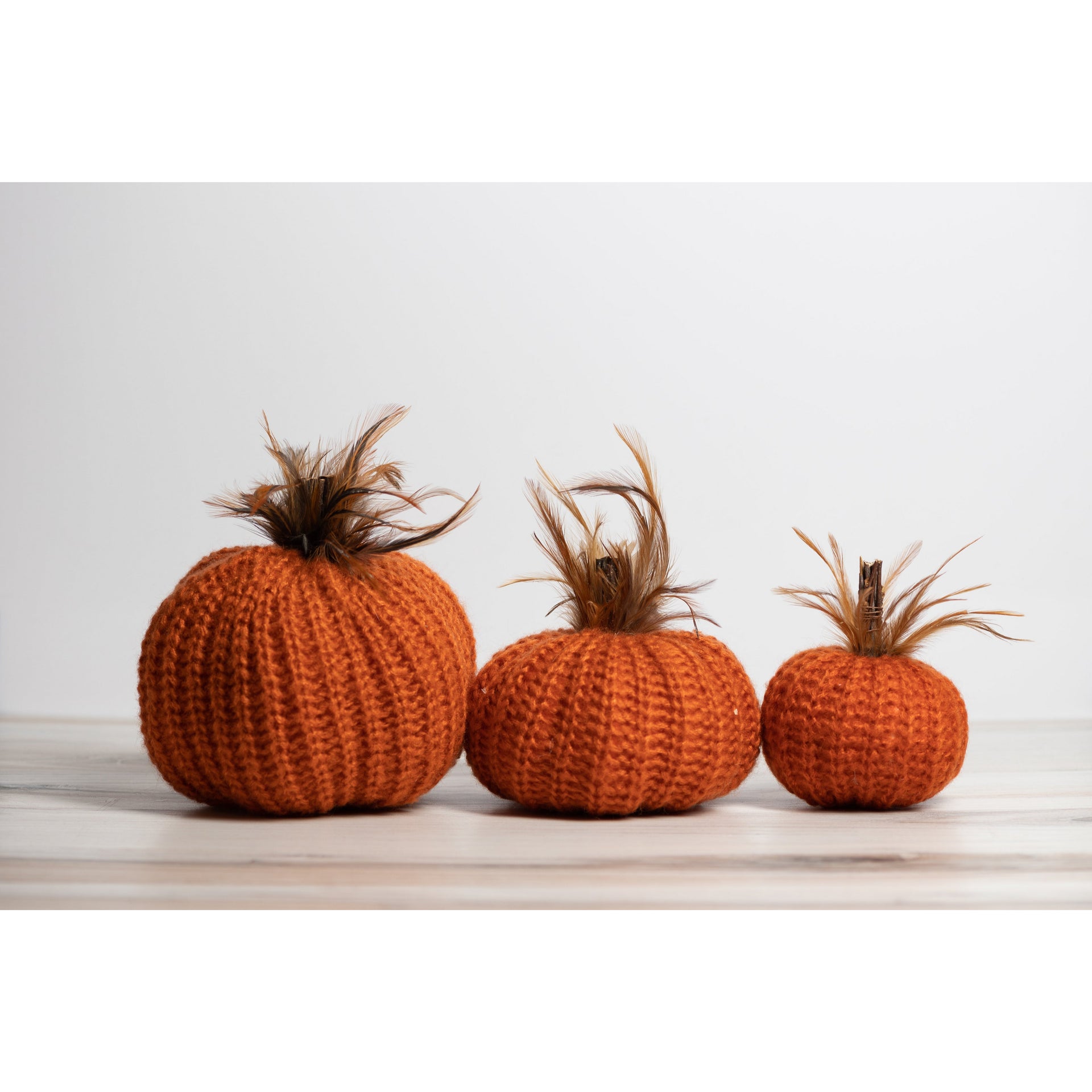 7" Orange Crochet Pumpkin with Wood Stem  K&K   