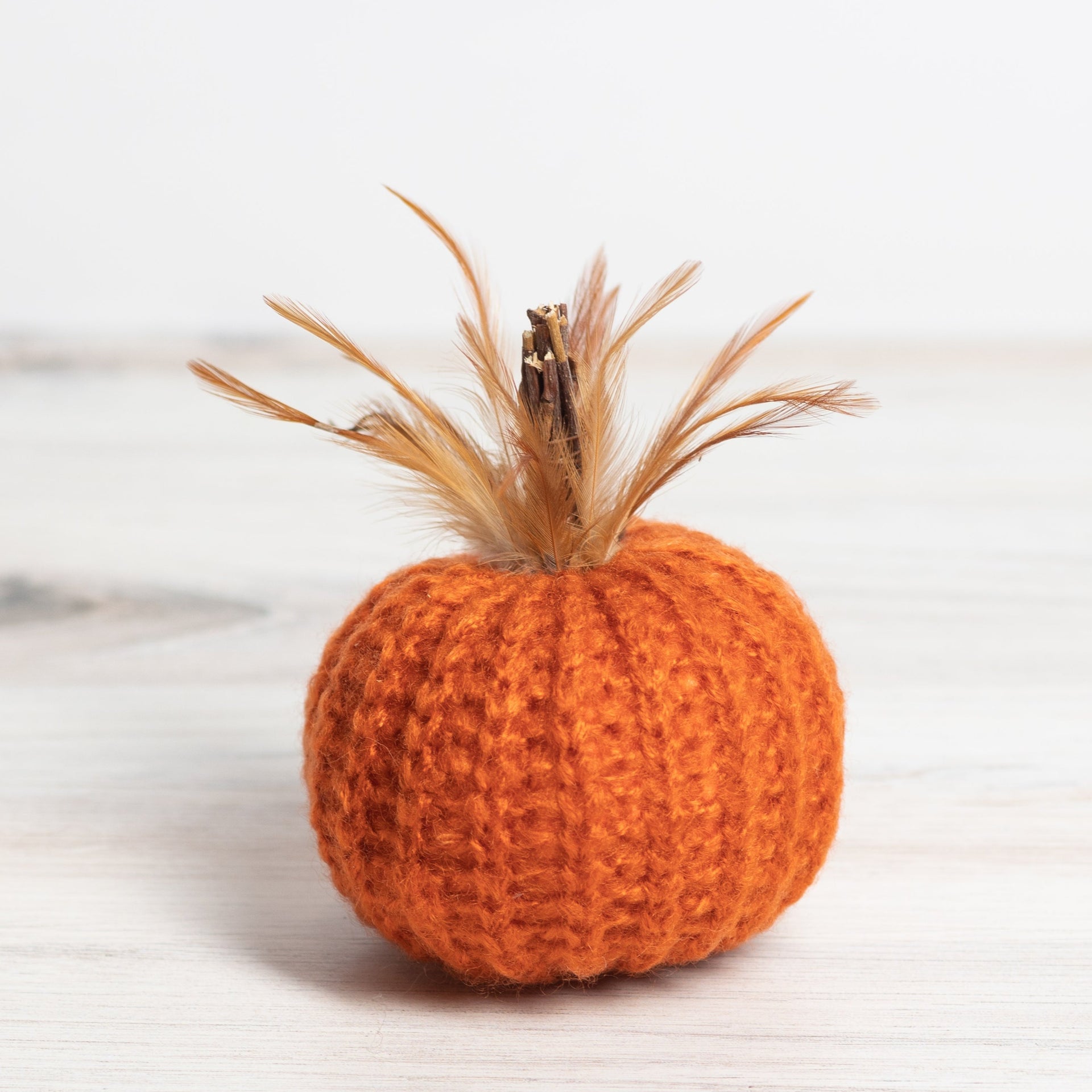 4" Orange Crochet Pumpkin w/ Wood Stem  K&K   