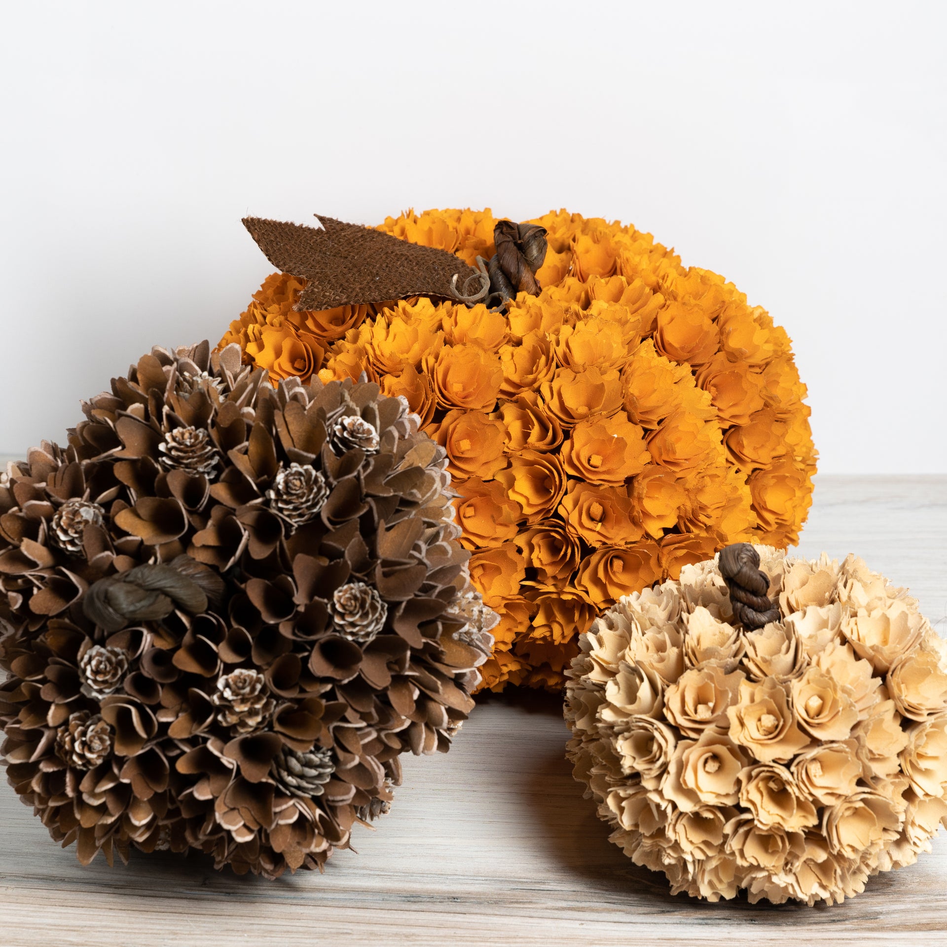7.5 Inch Cream Shaved Wood Pumpkin  K&K   
