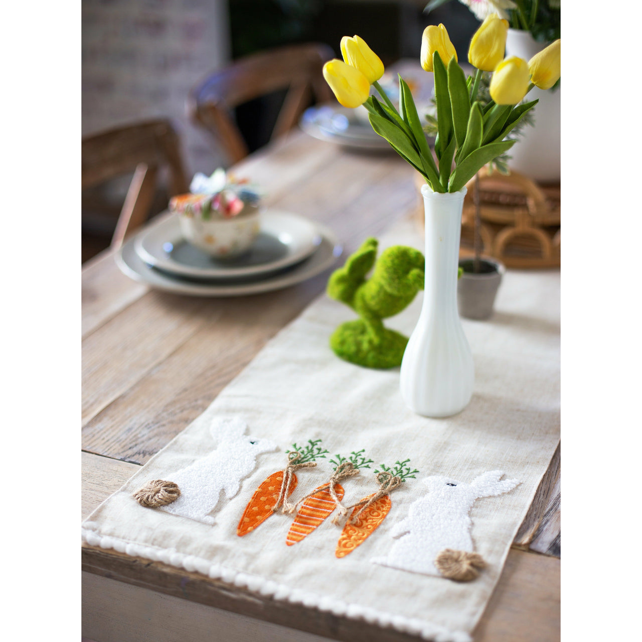 Linen Easter Table Runner - Rabbits & Carrots  K&K   