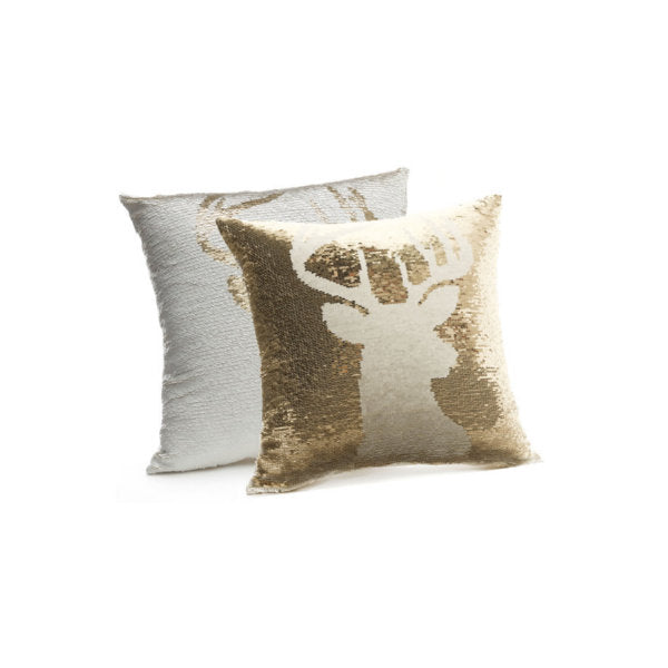 Sequin Deer Pillow White & Gold  Accents De Ville   