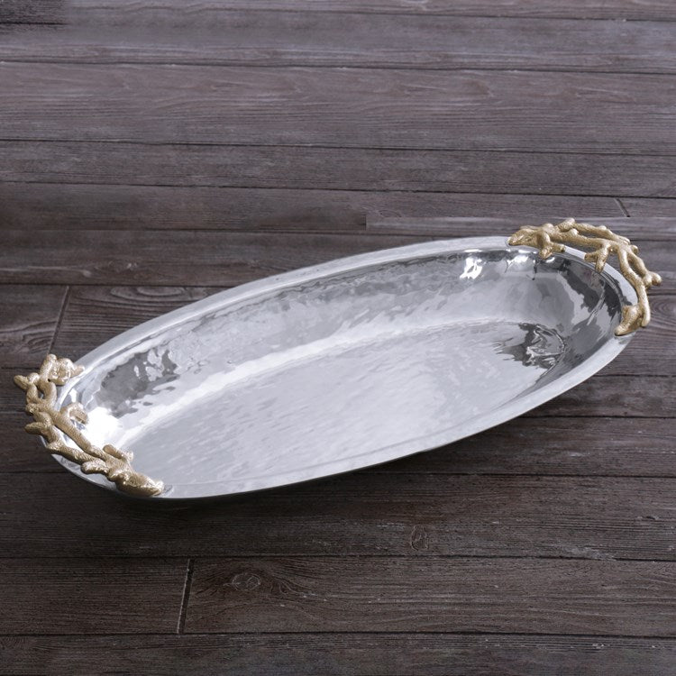 OCEAN Coral Oval Medium Bowl with Gold Handles BOWL Beatriz Ball   