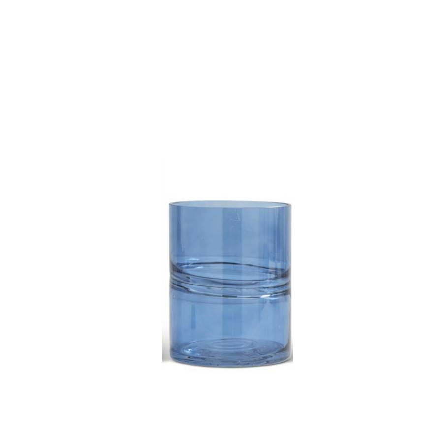 Blue Glass Cylinder Vases w/Inlayed Strips  K&K 6"  