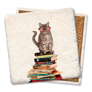 DRINK COASTER Cat Sitting on Books  Tipsy Coasters & Gifts   
