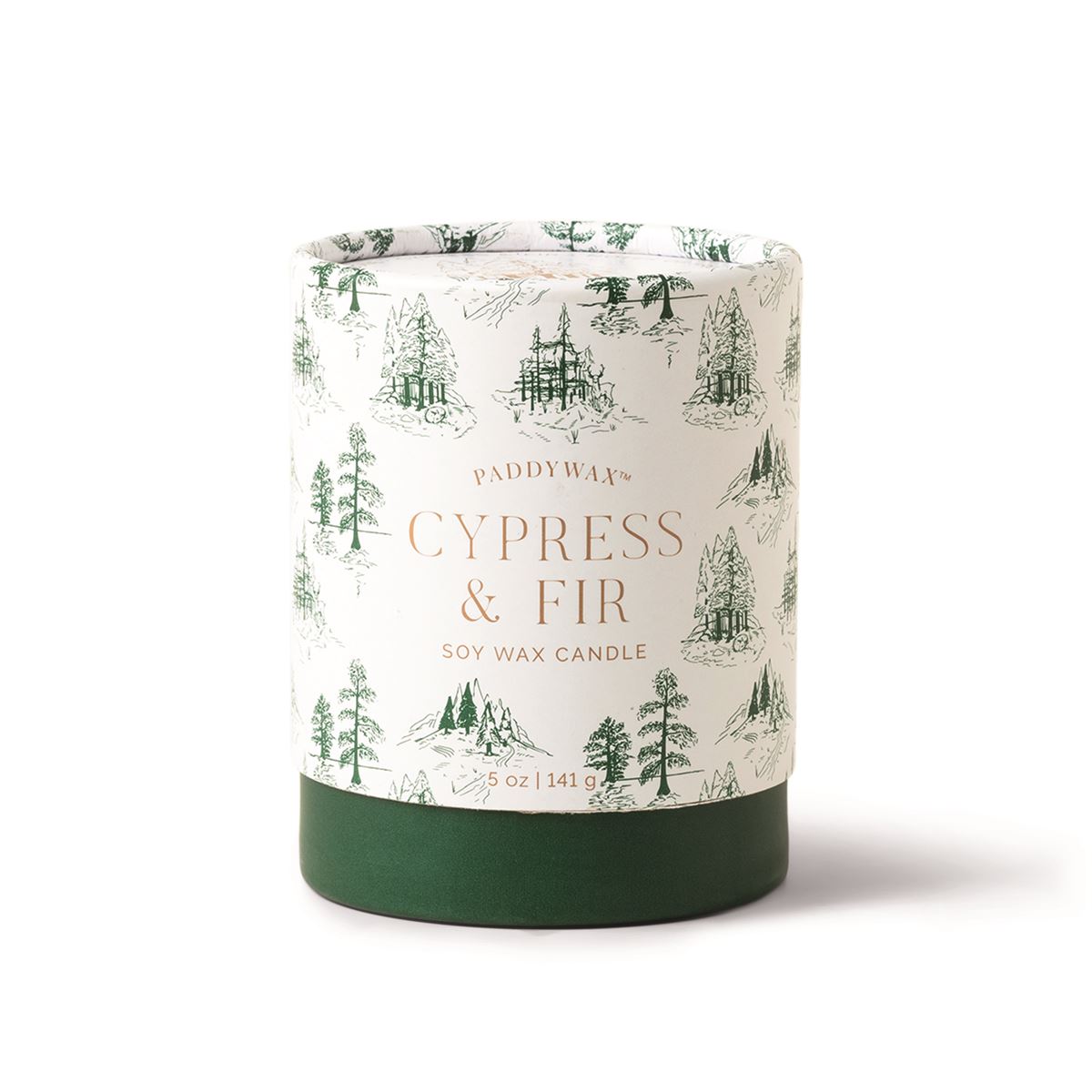 Cypress & Fir - White Opaque Glass With Matte Copper Tree Scene + White Tube Packaging Paddywax Winter Scents Paddywax   