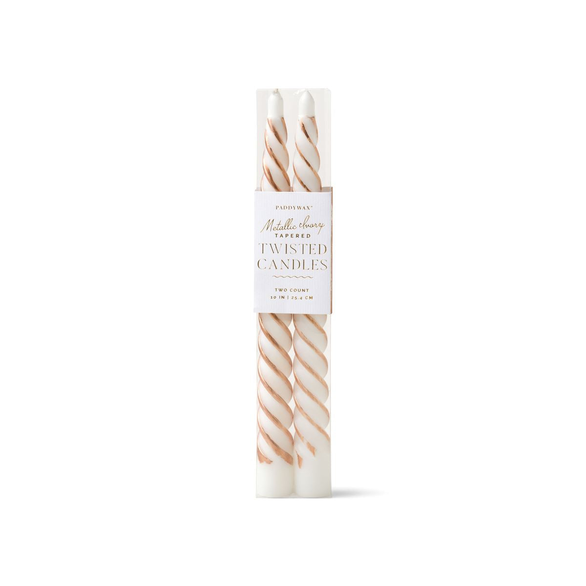 Cypress & Fir - Twisted Tapers 10" Tall Metallic Ivory Candles  Paddywax   