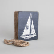 Sketched Sailboat Decorative Wooden Block  Rustic Marlin   