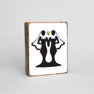 Brides Rainbow Heart Decorative Wooden Block  Rustic Marlin   