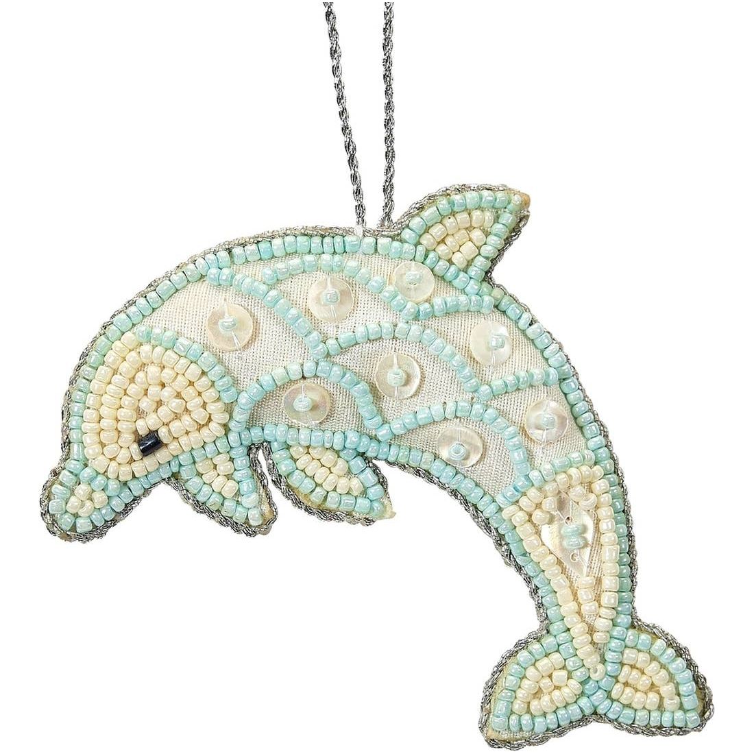 Dolphin Blue & Creme Mop & Beaded Ornament  HS Seashells   