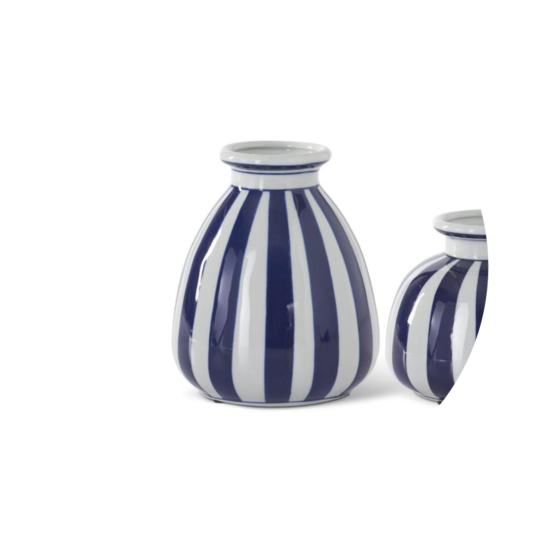 Blue & White Vertical Striped Porcelain Vase  K&K Large  