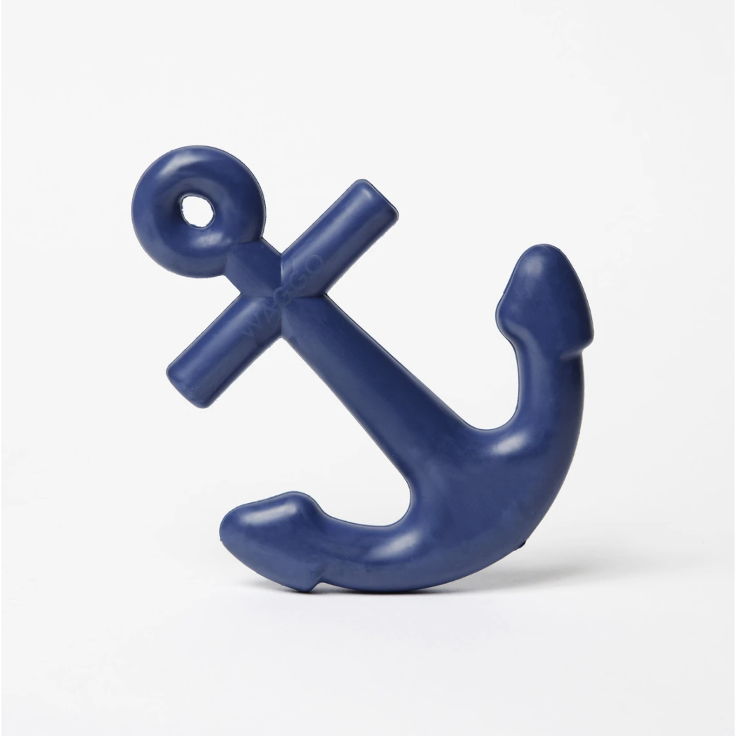Anchors Aweigh Rubber Dog Toy (Large) - Navy  Waggo   