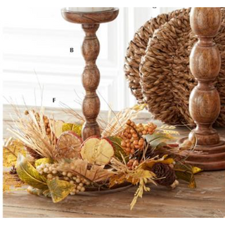 Mixed Fall Leaves Candle Ring w/ Raffia  K&K   