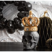 Black Resin Halloween Skull w/Gold Crown  K&K   