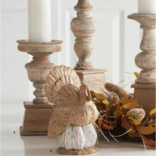 Cream Resin Turkey on White Pumpkin  K&K   
